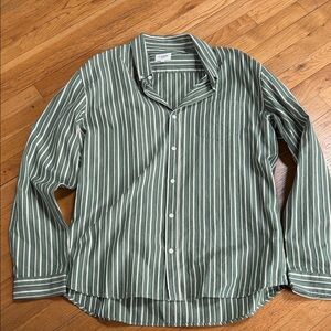Green Striped Casual Button Down Shirt